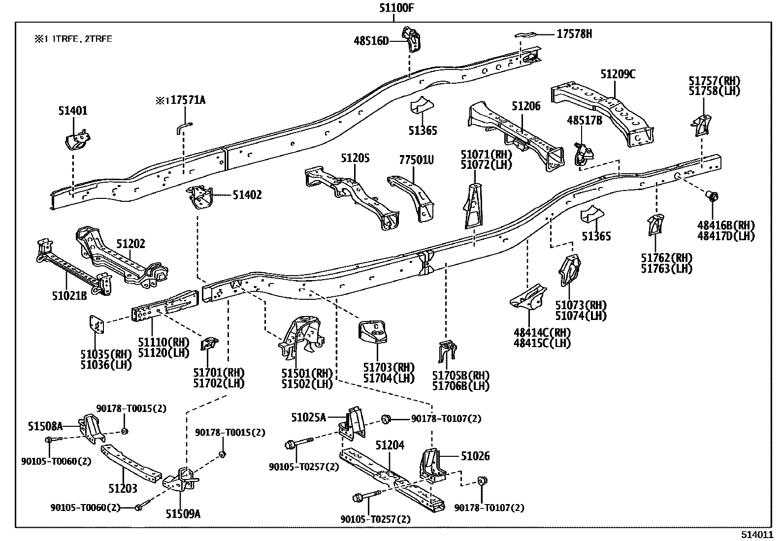 Toyota HILUX 车架 EPC diagram — 514011