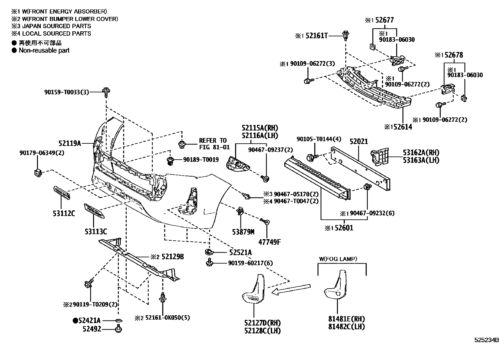 Toyota HILUX 前保险杠及附件 EPC diagram — 525234B