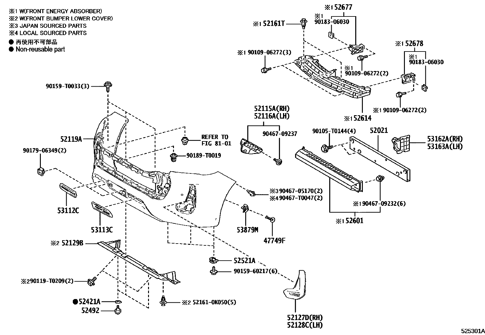 Toyota HILUX 前保险杠及附件 EPC diagram — 525301A