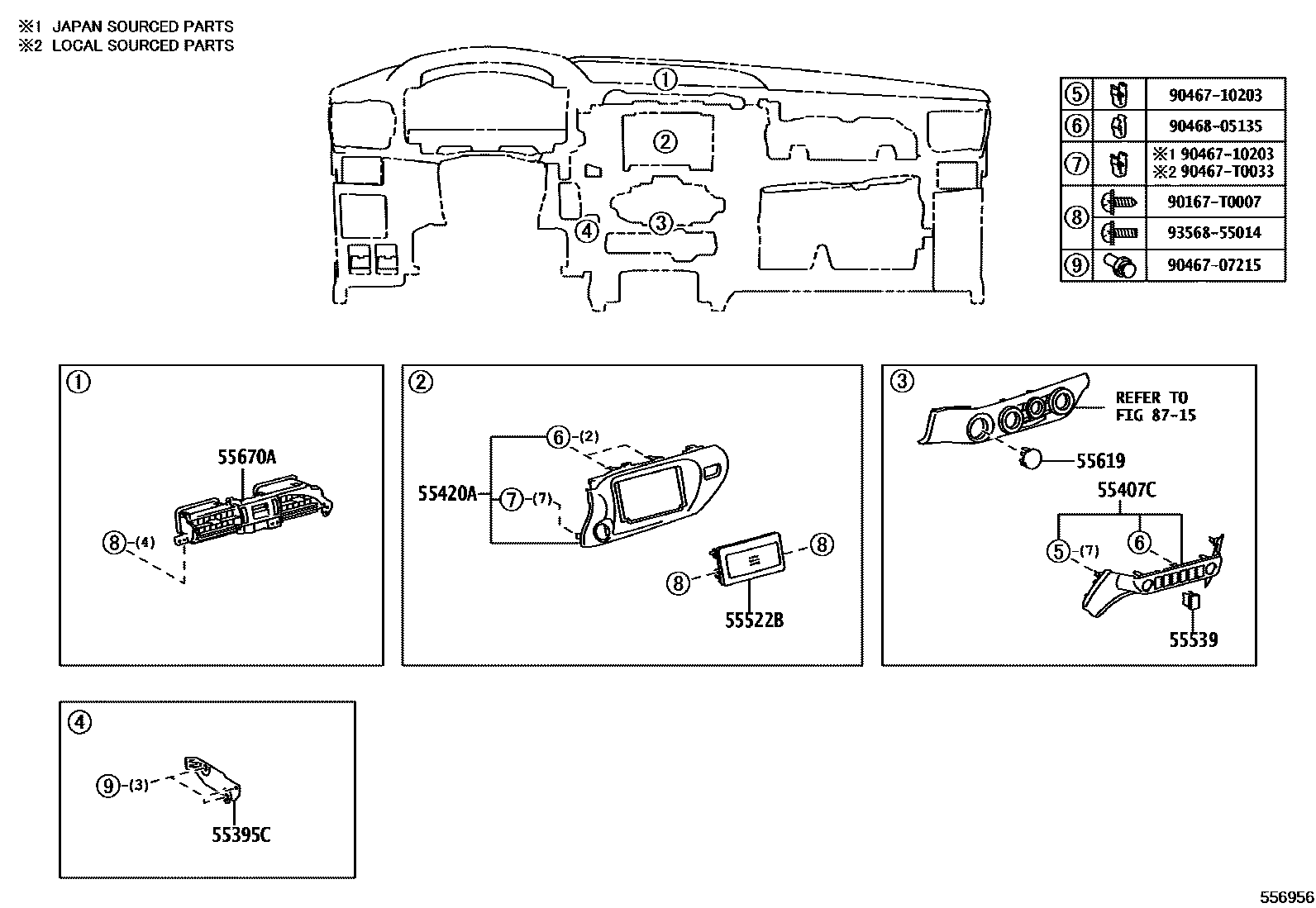 Toyota HILUX 仪表板和手套箱 EPC diagram — 556956