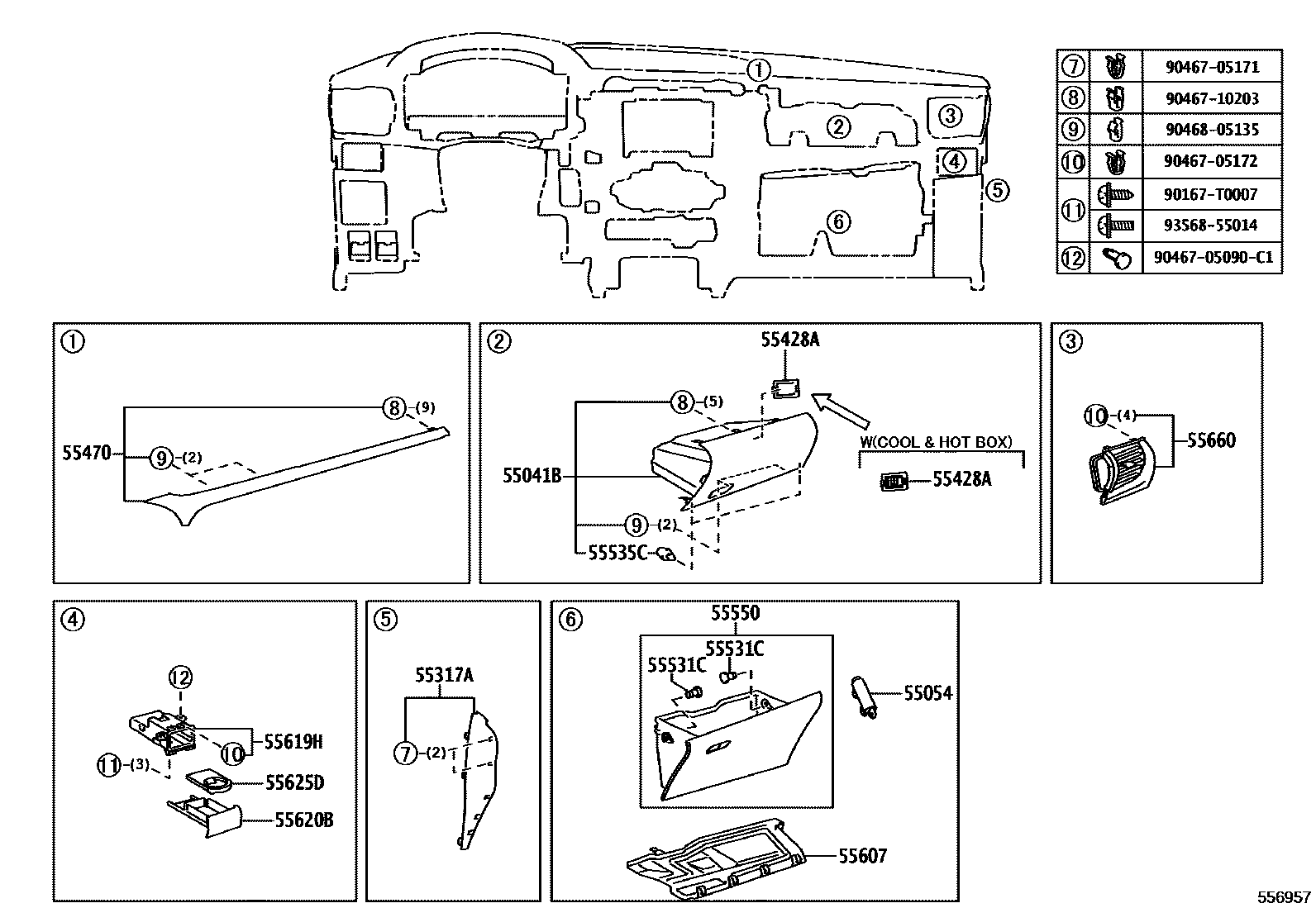 Toyota HILUX 仪表板和手套箱 EPC diagram — 556957
