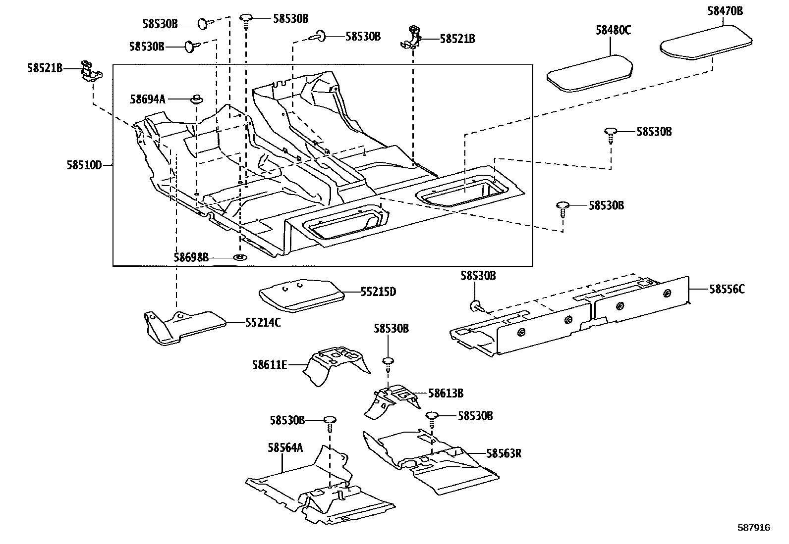 Toyota HILUX 地板垫和消声垫 EPC diagram — 587916