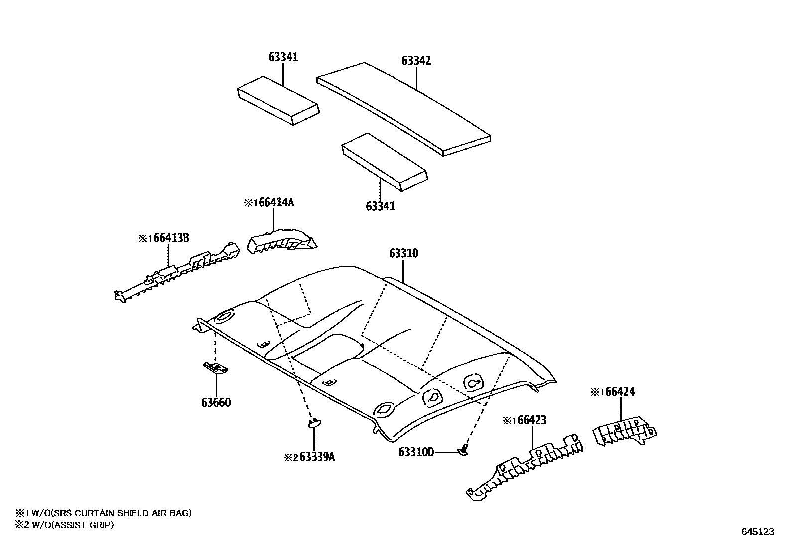 Toyota HILUX 车顶内衬和消声垫 EPC diagram — 645123