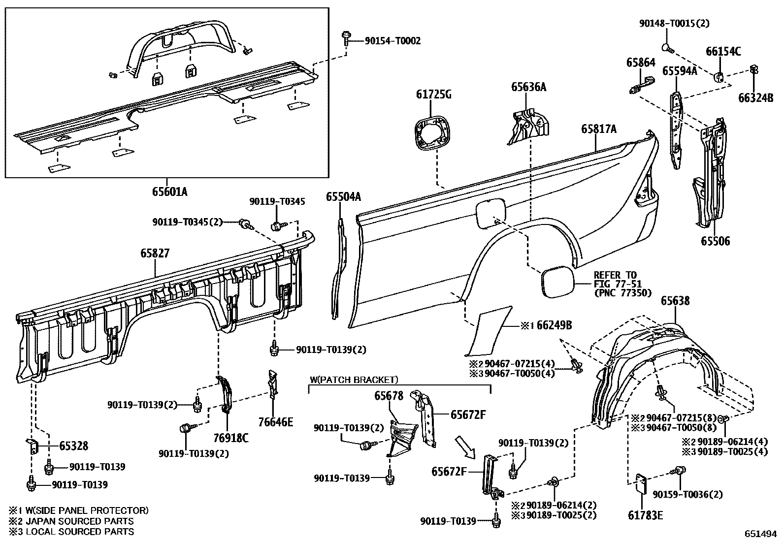 Toyota HILUX 后车身侧面板 EPC diagram — 651494