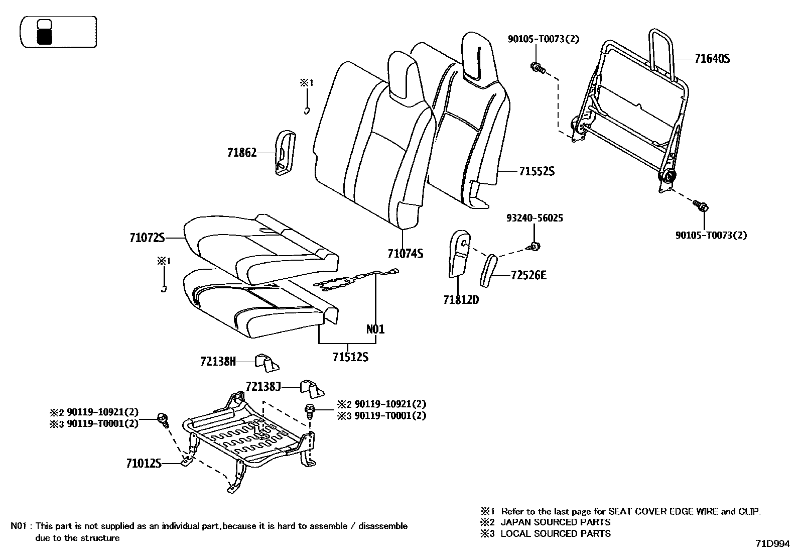 Toyota HILUX 座椅和座椅滑轨 EPC diagram — 71D994