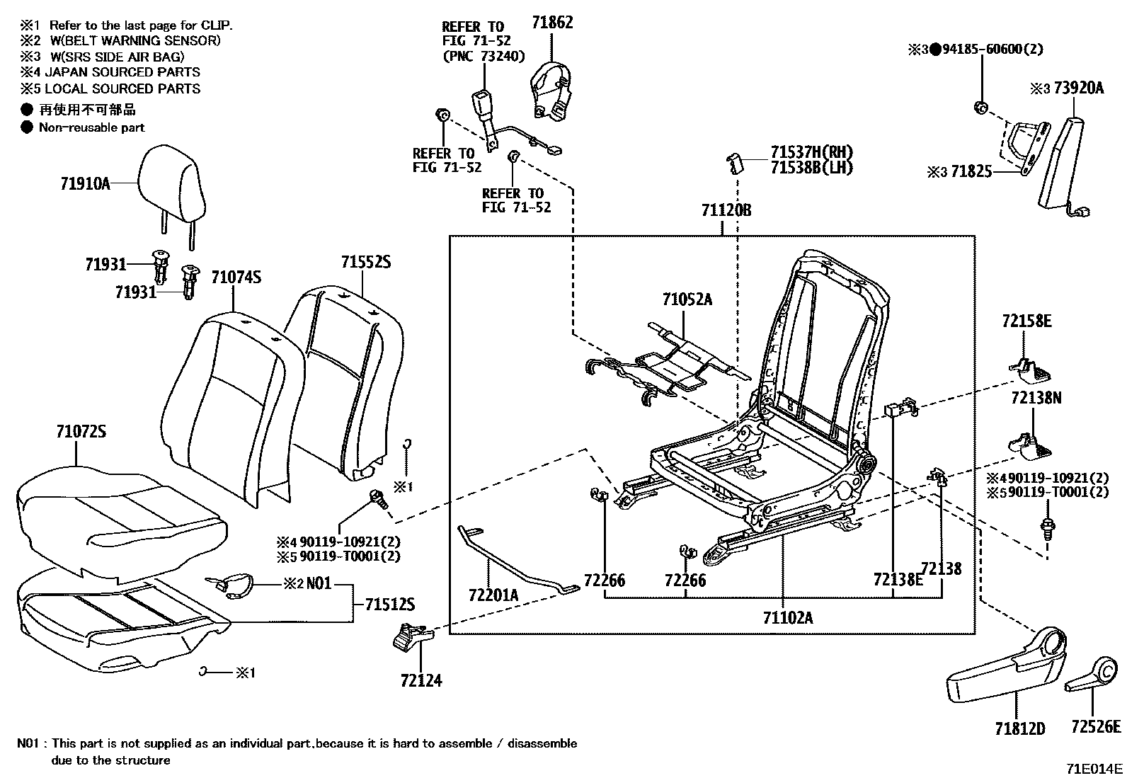 Toyota HILUX 座椅和座椅滑轨 EPC diagram — 71E014E