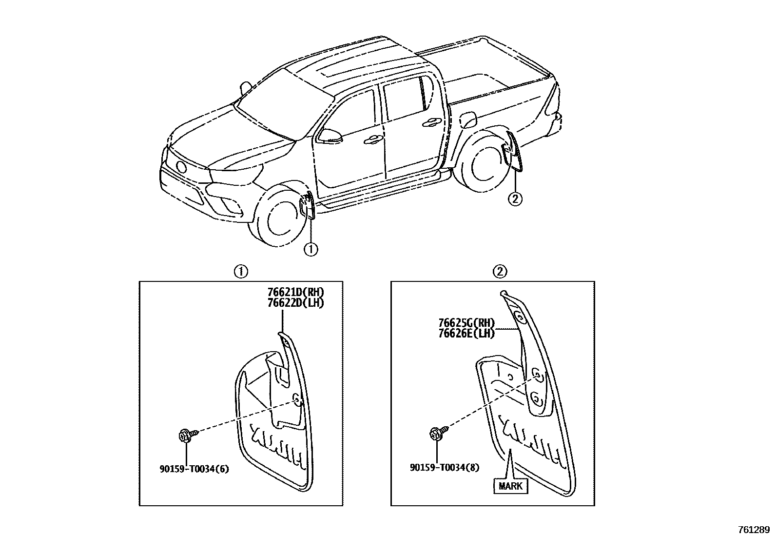 Toyota HILUX 扰流板和侧挡泥板 EPC diagram — 761289