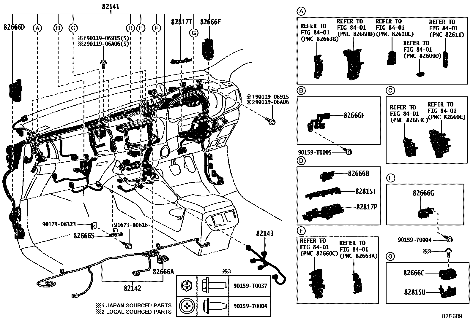 Toyota HILUX 线束和卡夹 EPC diagram — 82E689