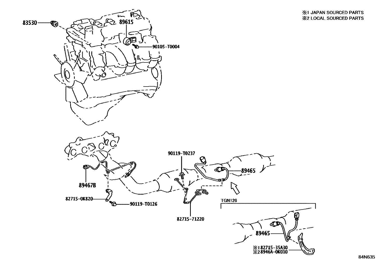 Toyota HILUX 开关和继电器和ECU EPC diagram — 84N635