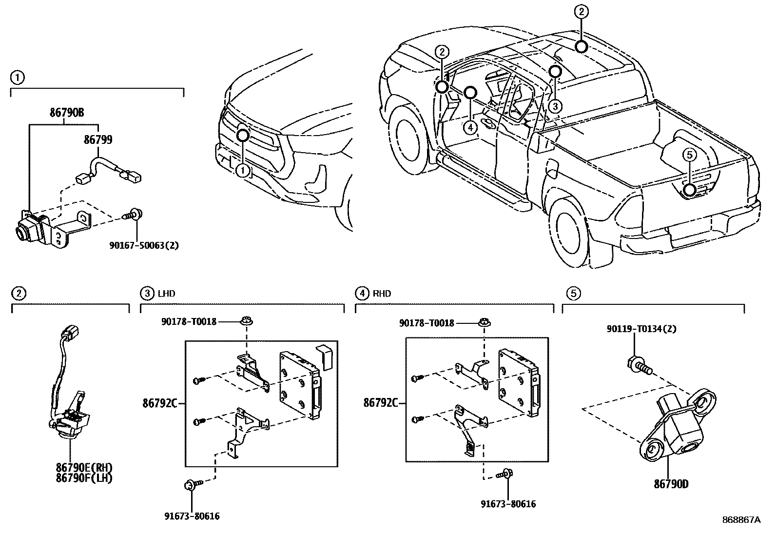 Toyota HILUX 倒车影像和摄像头 EPC diagram — 868867A