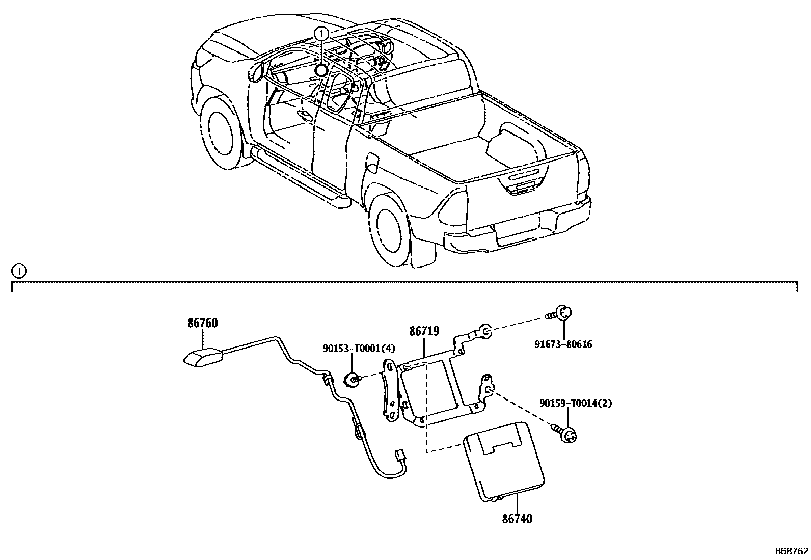 Toyota HILUX 车载电话和呼救装置 EPC diagram — 868762