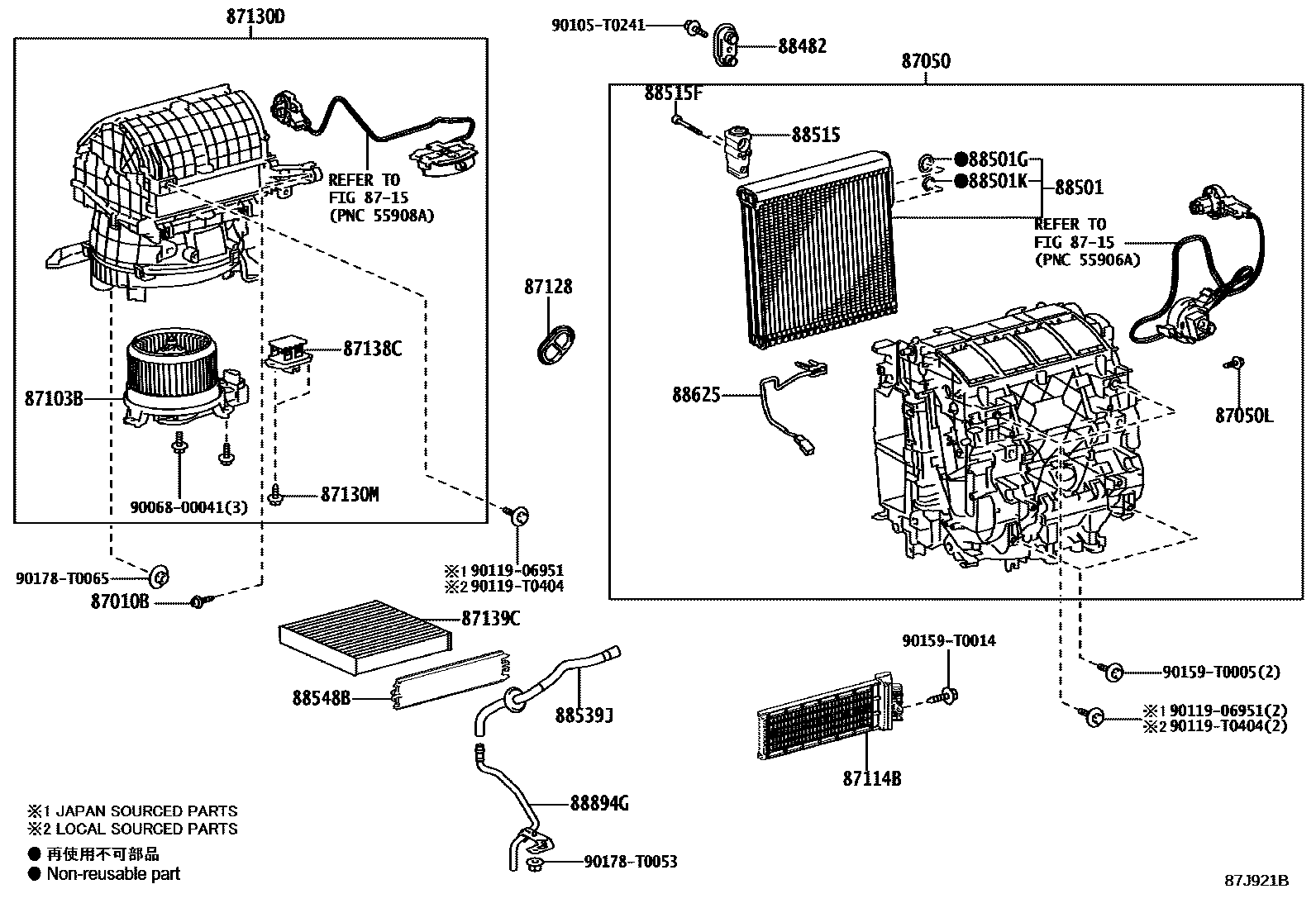 Toyota HILUX 暖风和空调系统 - 冷却器组件 EPC diagram — 87J921B