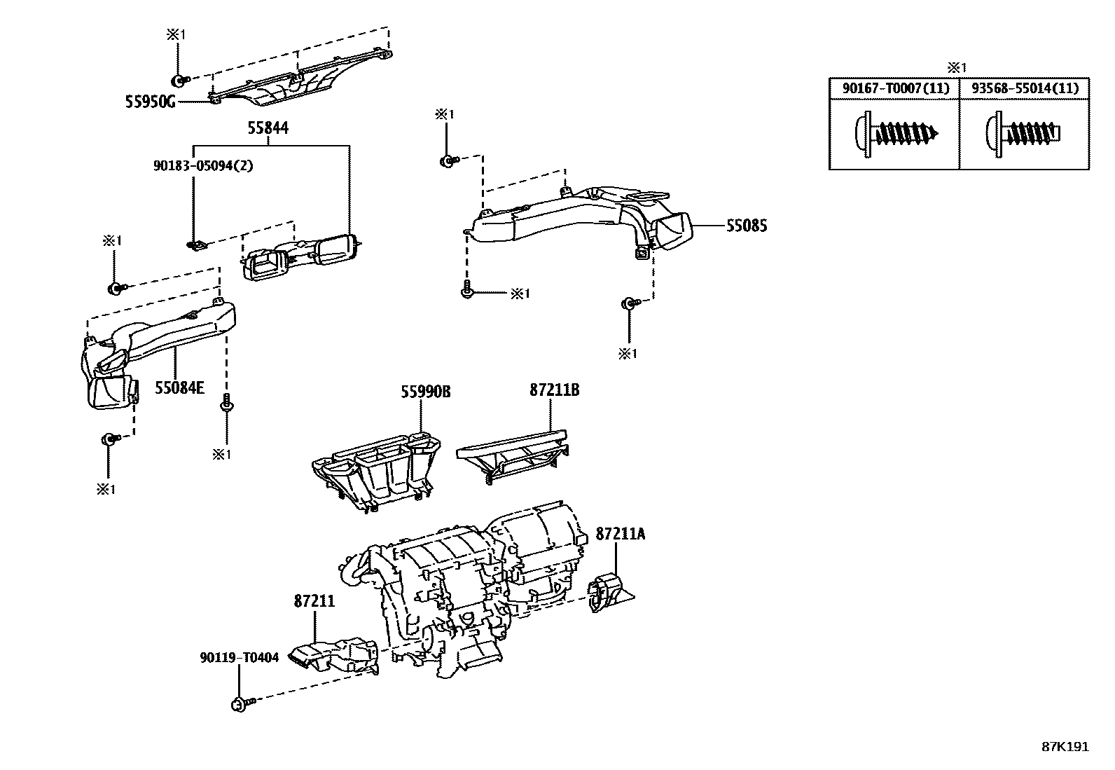 Toyota HILUX 暖风和空调系统 - 控制器和风管 EPC diagram — 87K191A