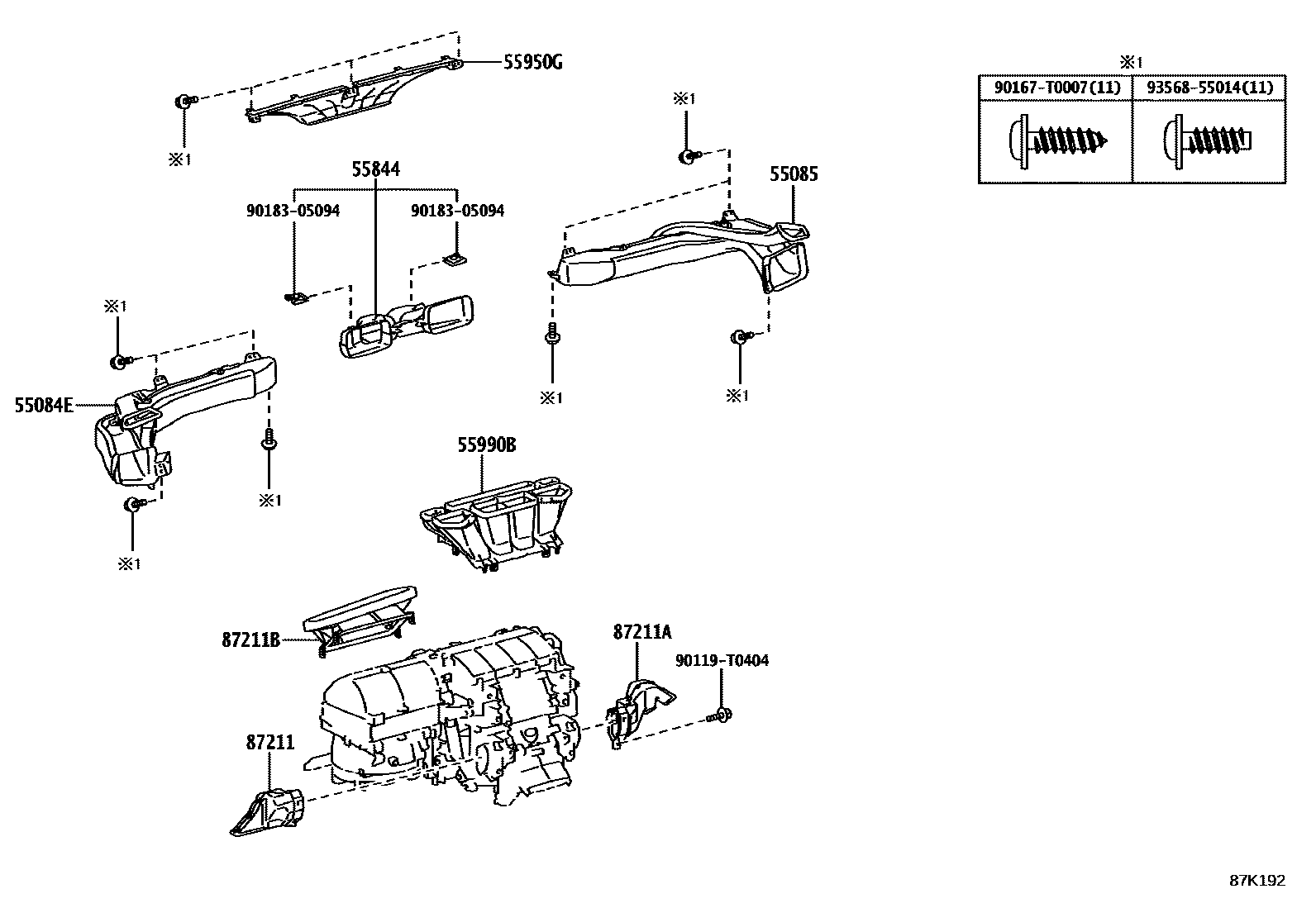 Toyota HILUX 暖风和空调系统 - 控制器和风管 EPC diagram — 87K192