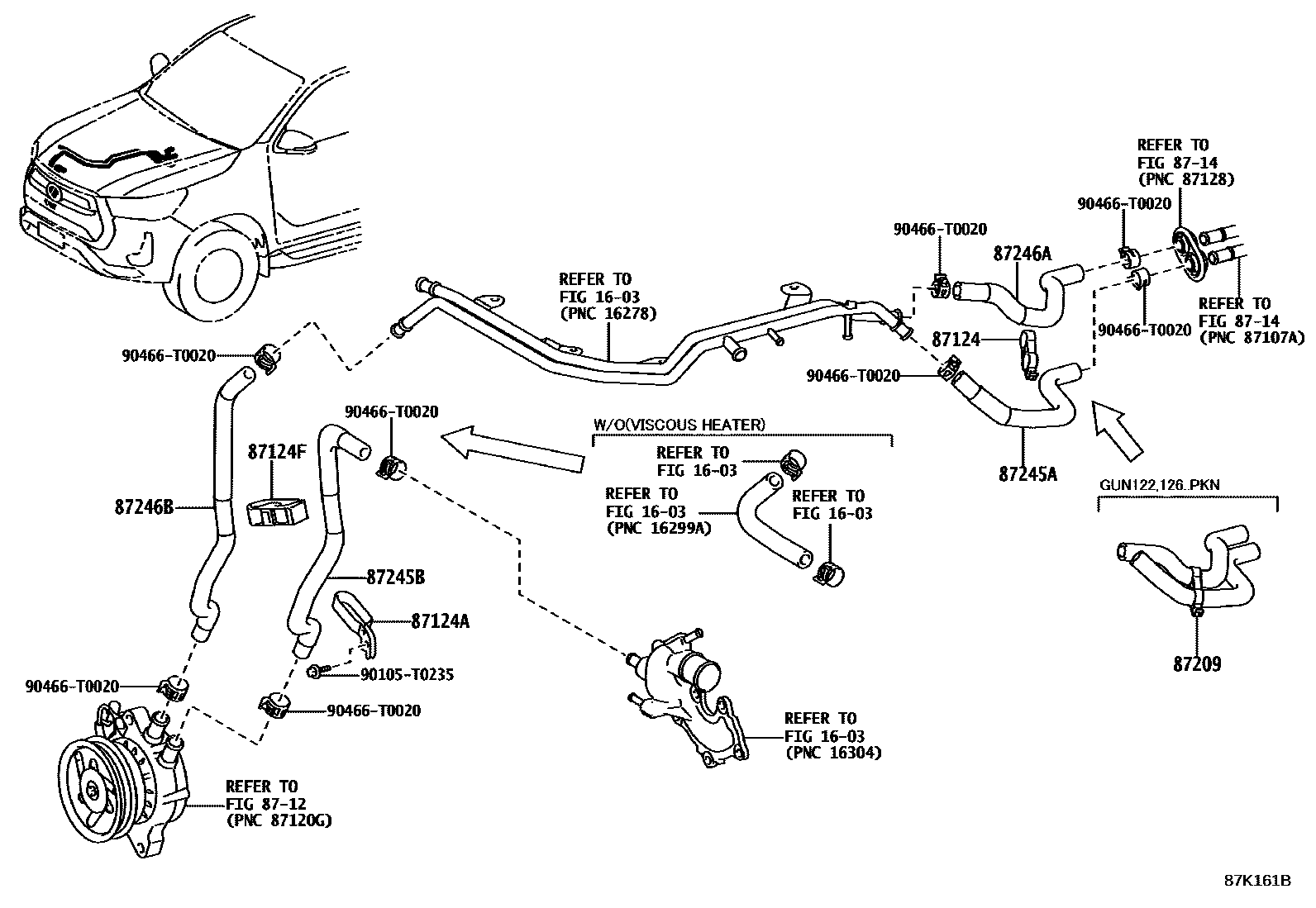 Toyota HILUX 暖风和空调系统 - 水管 EPC diagram — 87K161B