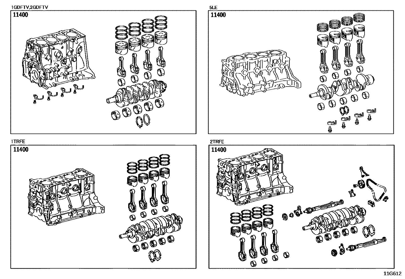 Toyota HILUX Short Block Assembly EPC diagram — 11G612