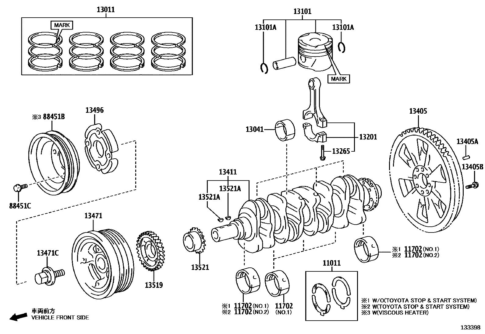 Toyota HILUX Crankshaft & Piston EPC diagram — 133398