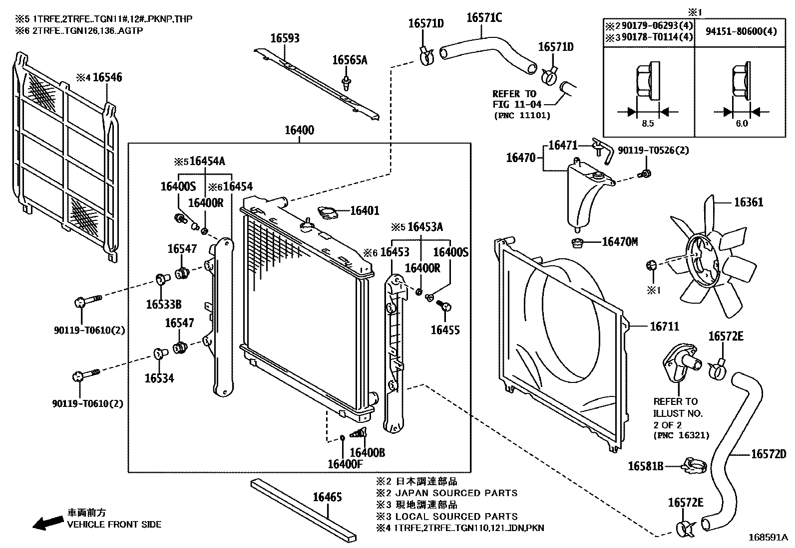 Toyota HILUX RADIATOR & WATER OUTLET EPC diagram — 168591A
