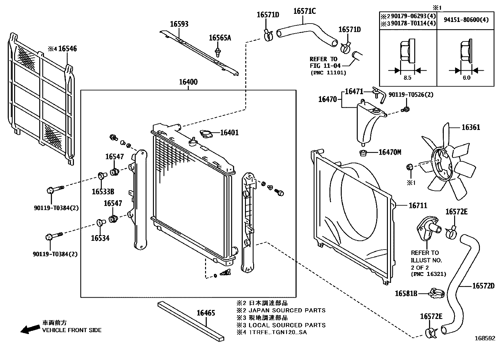 Toyota HILUX RADIATOR & WATER OUTLET EPC diagram — 168592