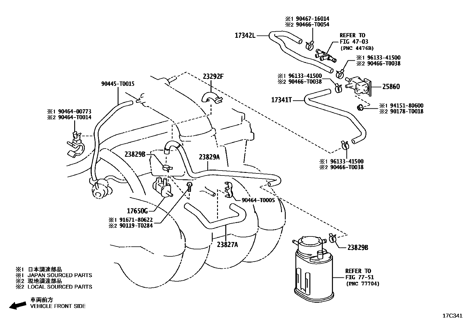Toyota HILUX vacuum tube EPC diagram — 17C341