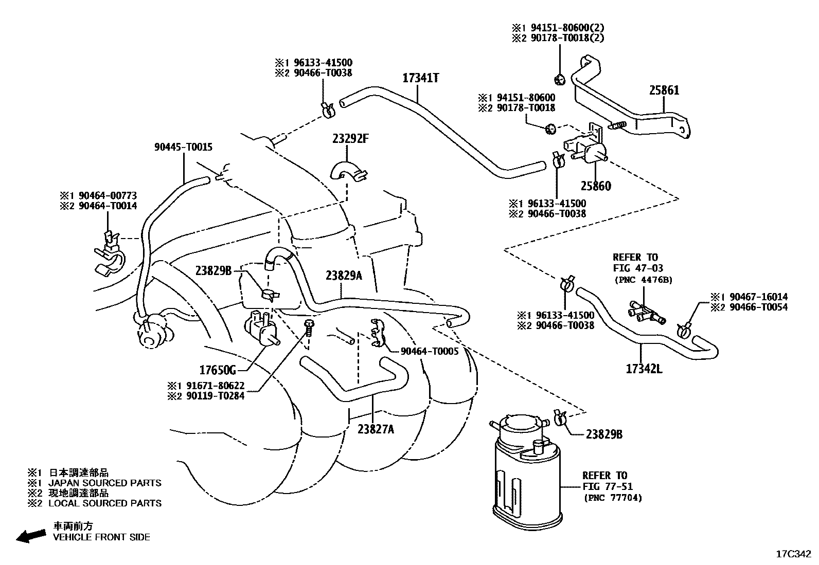 Toyota HILUX vacuum tube EPC diagram — 17C342