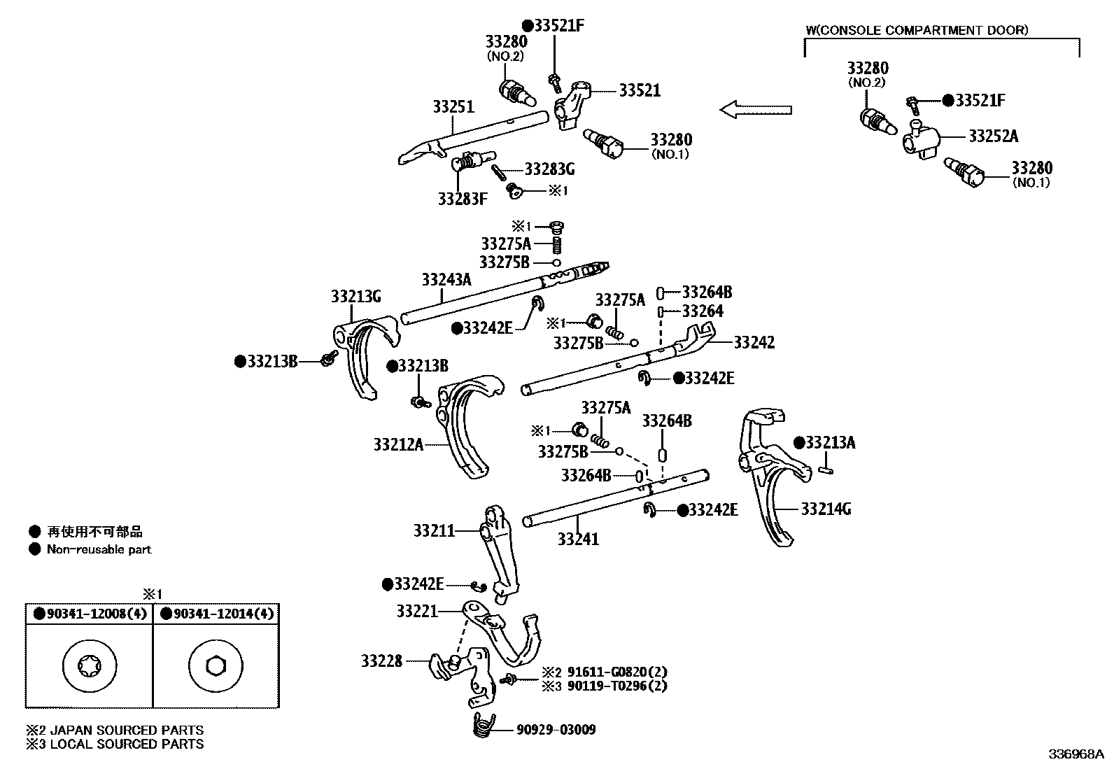 Toyota HILUX 换档拨叉和换档杆轴(MTM) EPC diagram — 336968A