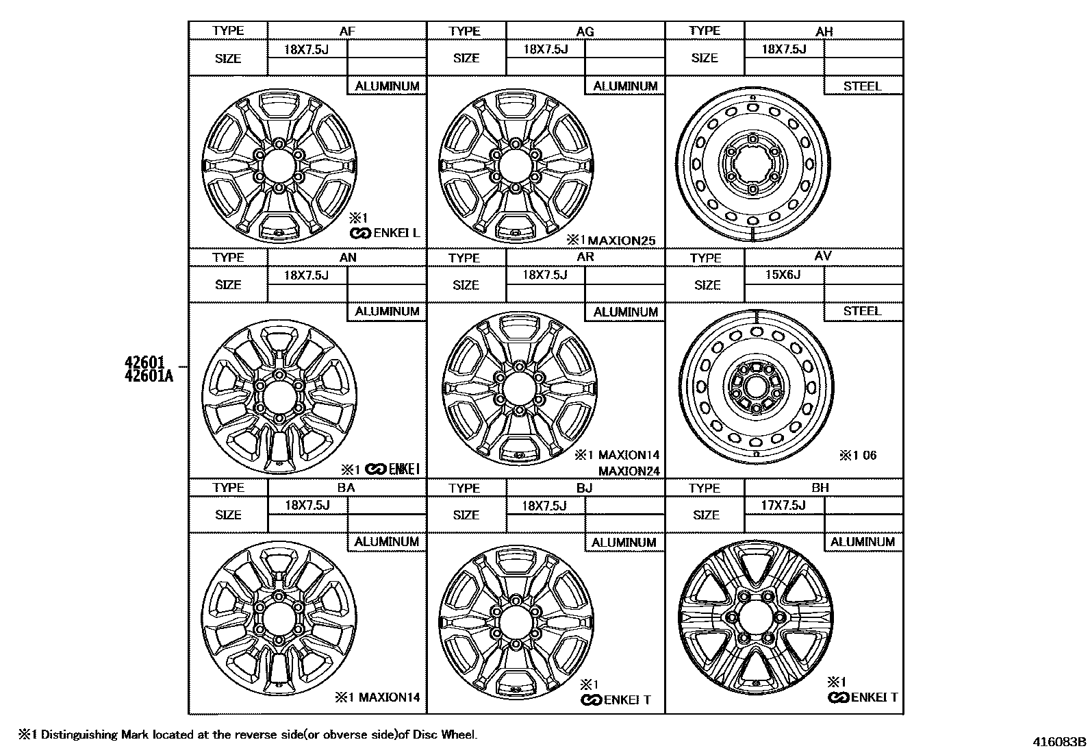 Toyota HILUX 车轮和车轮盖 EPC diagram — 416083B