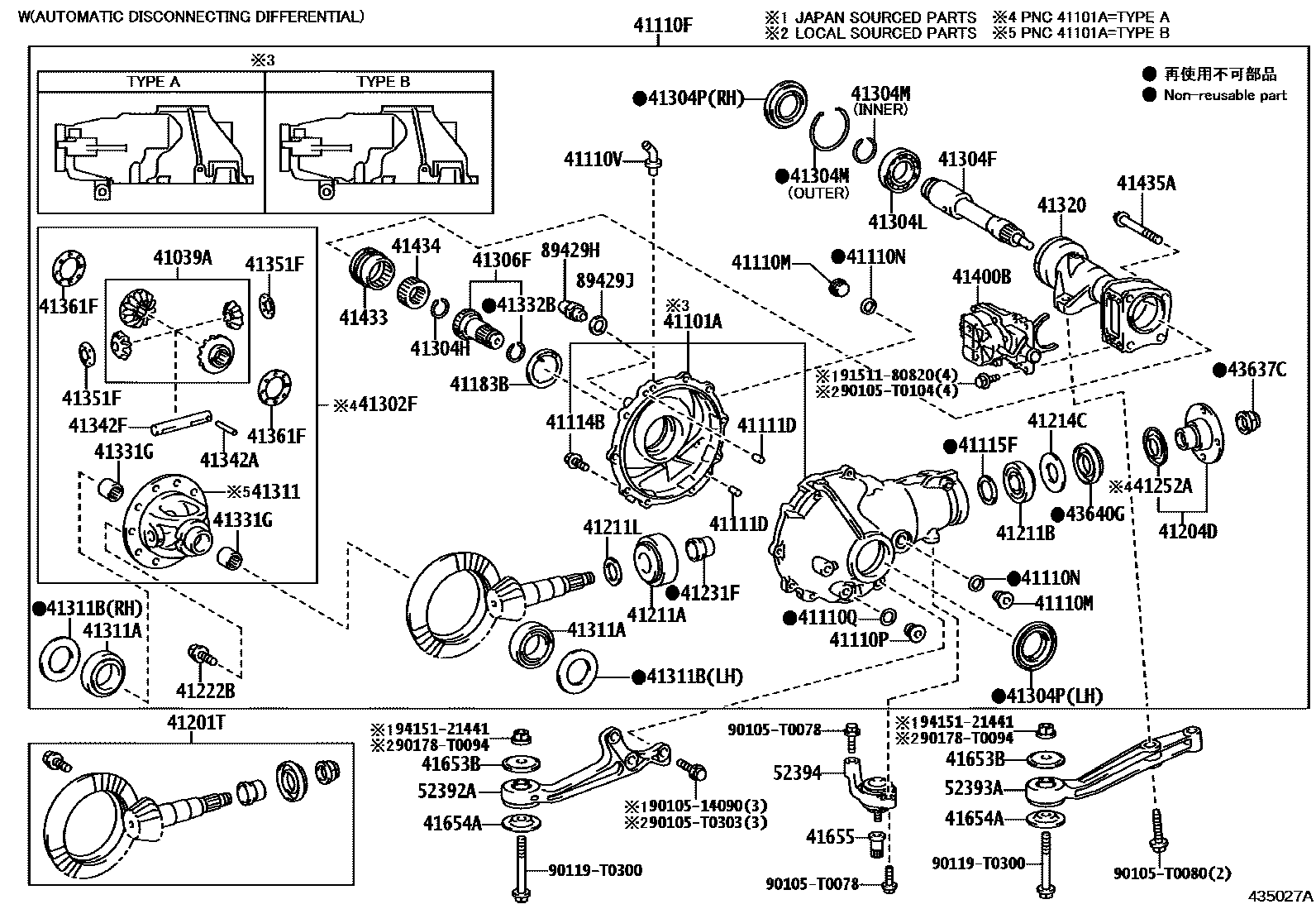 Toyota HILUX 前桥壳和差速器 EPC diagram — 435027A