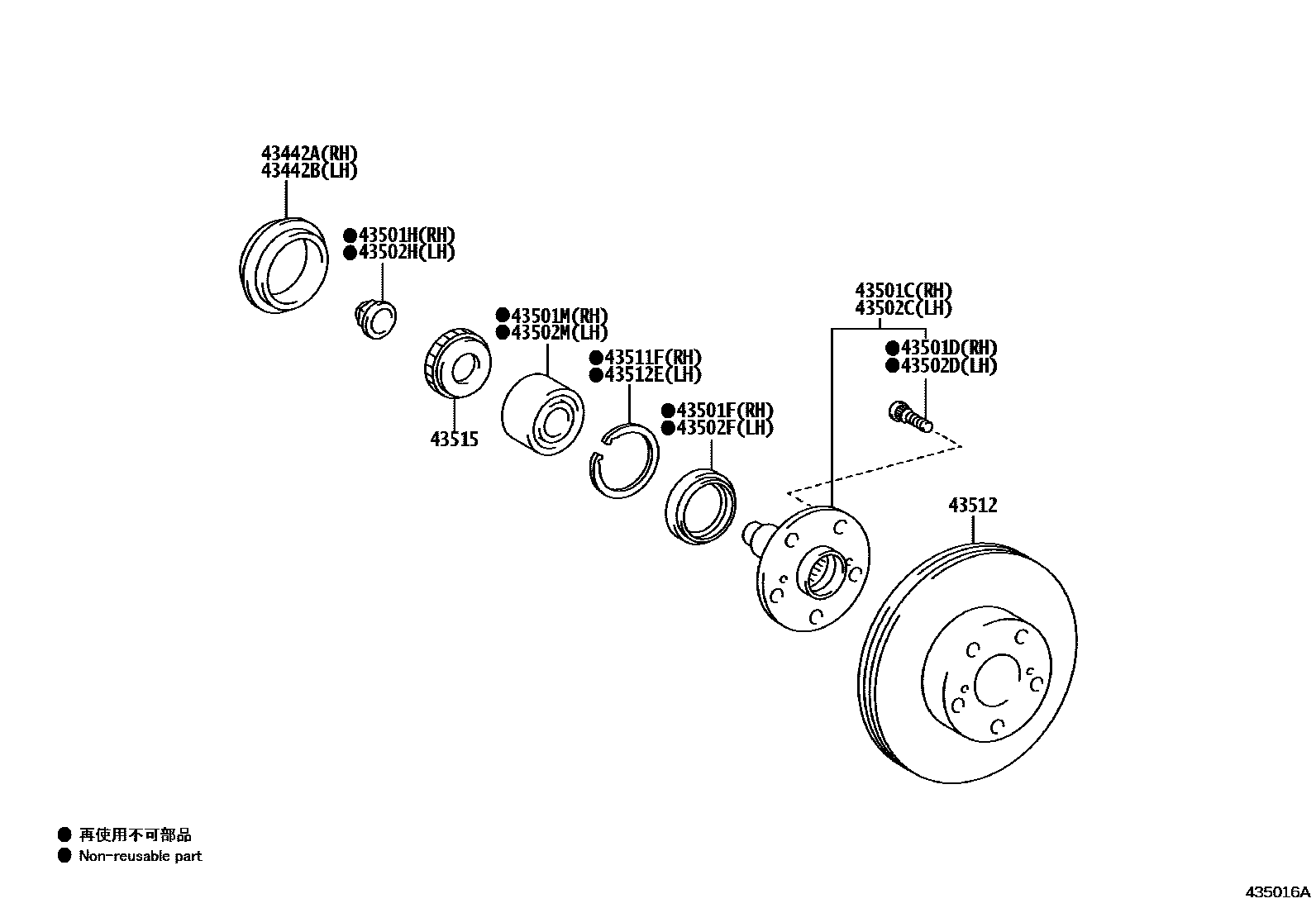 Toyota HILUX Front Axle Hub EPC diagram — 435016A
