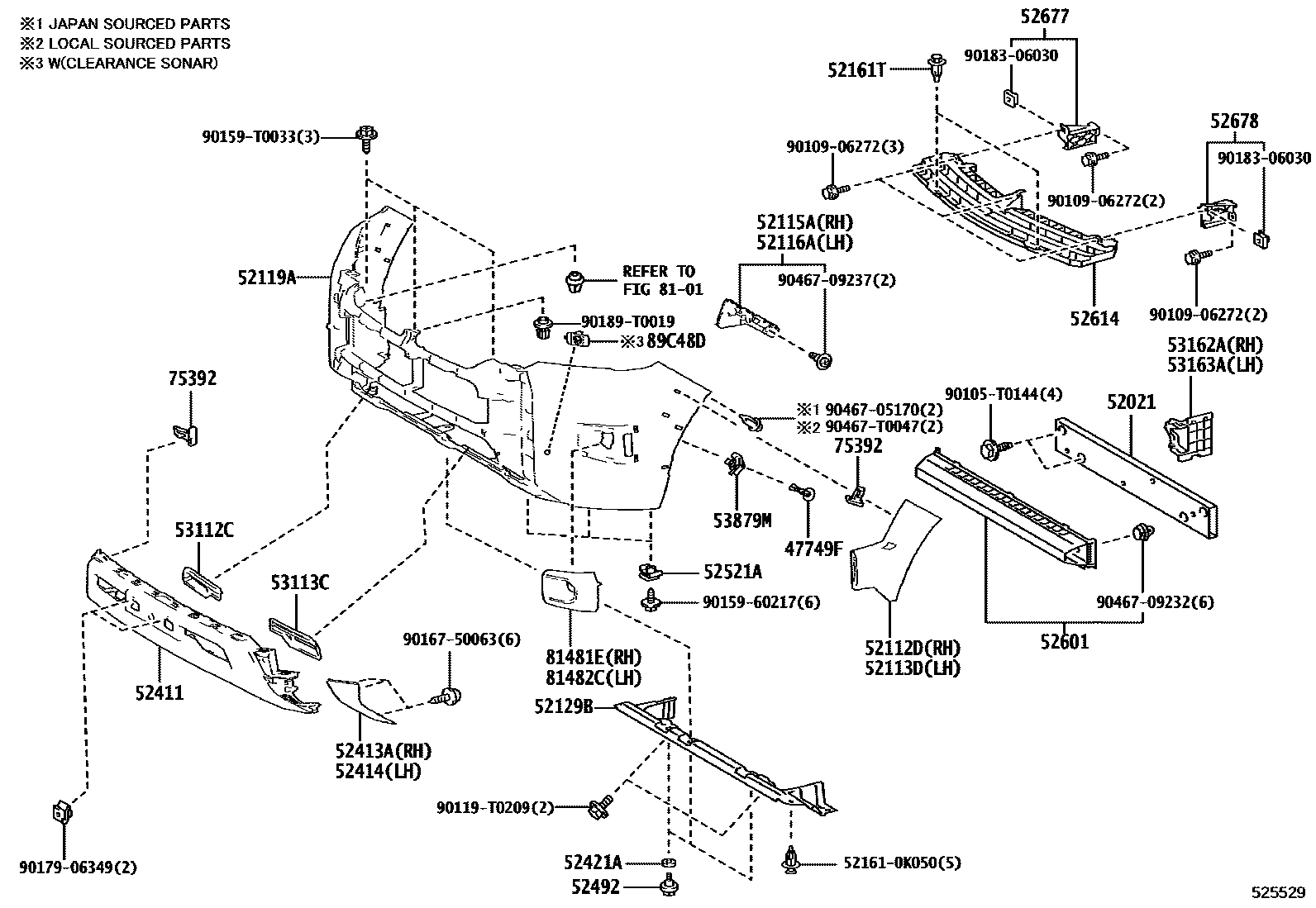 Toyota HILUX 前保险杠及附件 EPC diagram — 525529
