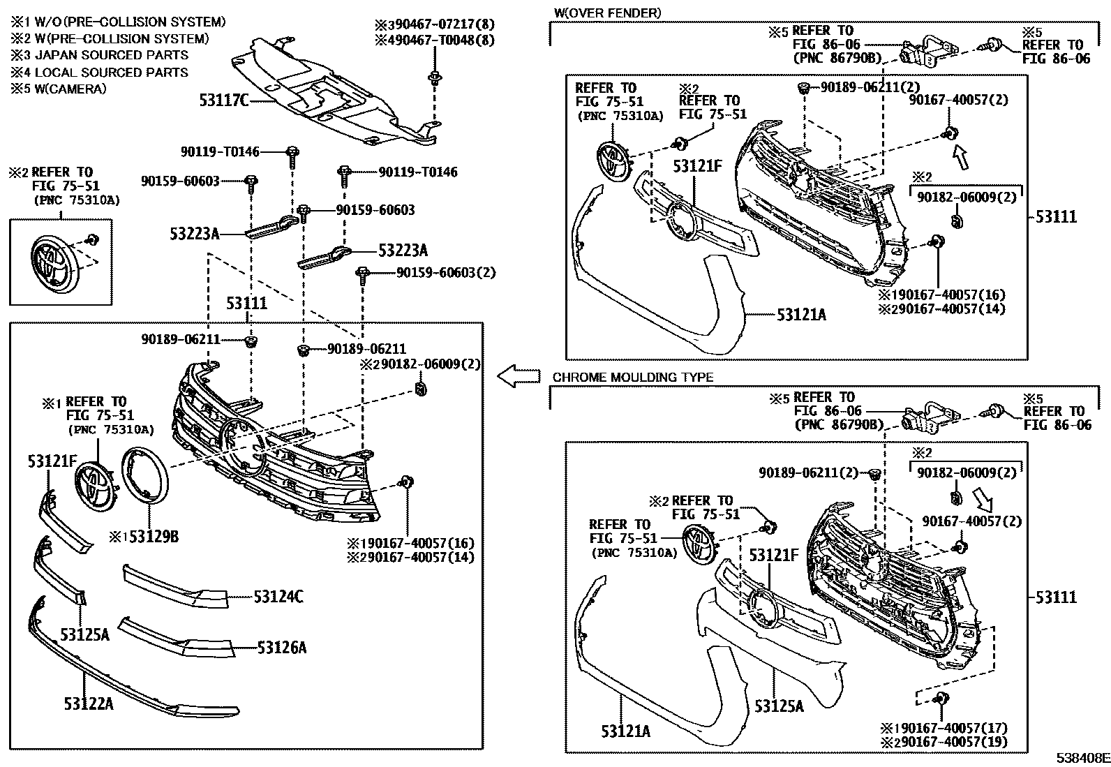 Toyota HILUX radiator grille EPC diagram — 538408E