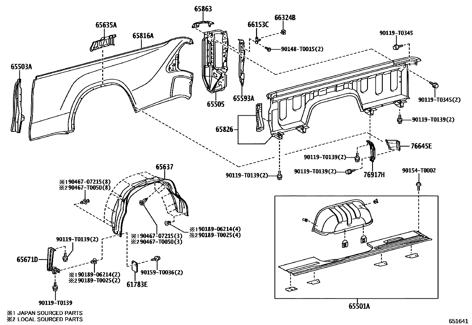 Toyota HILUX 后车身侧面板 EPC diagram — 651641