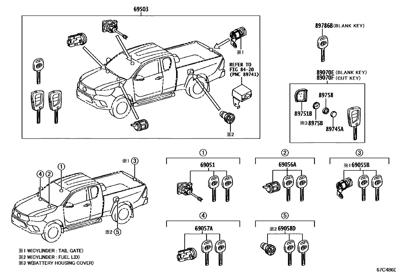 Toyota HILUX 锁芯组件 EPC diagram — 67C486D