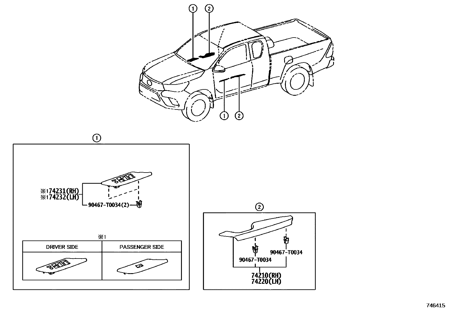 Toyota HILUX 扶手和遮阳板 EPC diagram — 746415