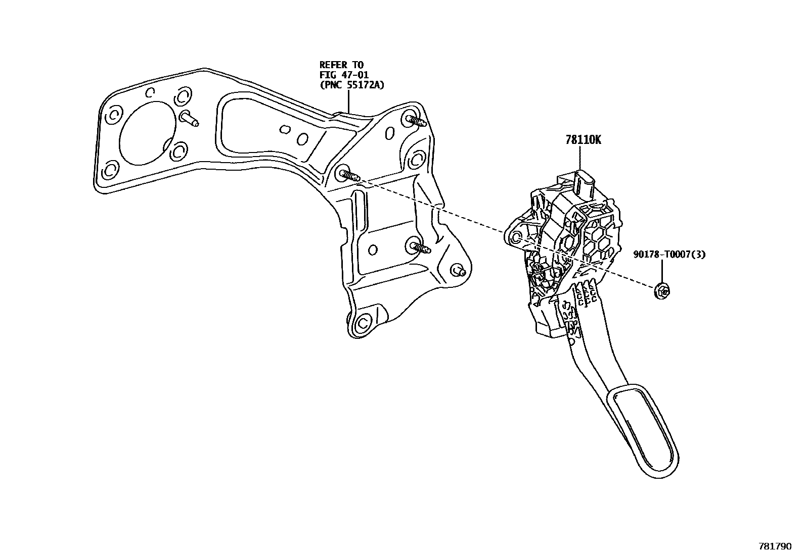 Toyota HILUX accelerator pedal connecting rod EPC diagram — 781790