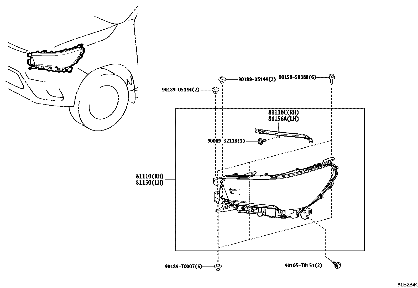 Toyota HILUX Headlamp EPC diagram — 81B284C