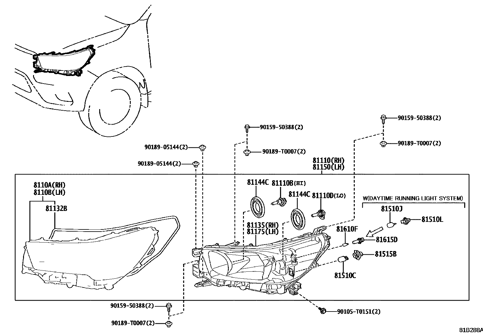 Toyota HILUX Headlamp EPC diagram — 81B288A