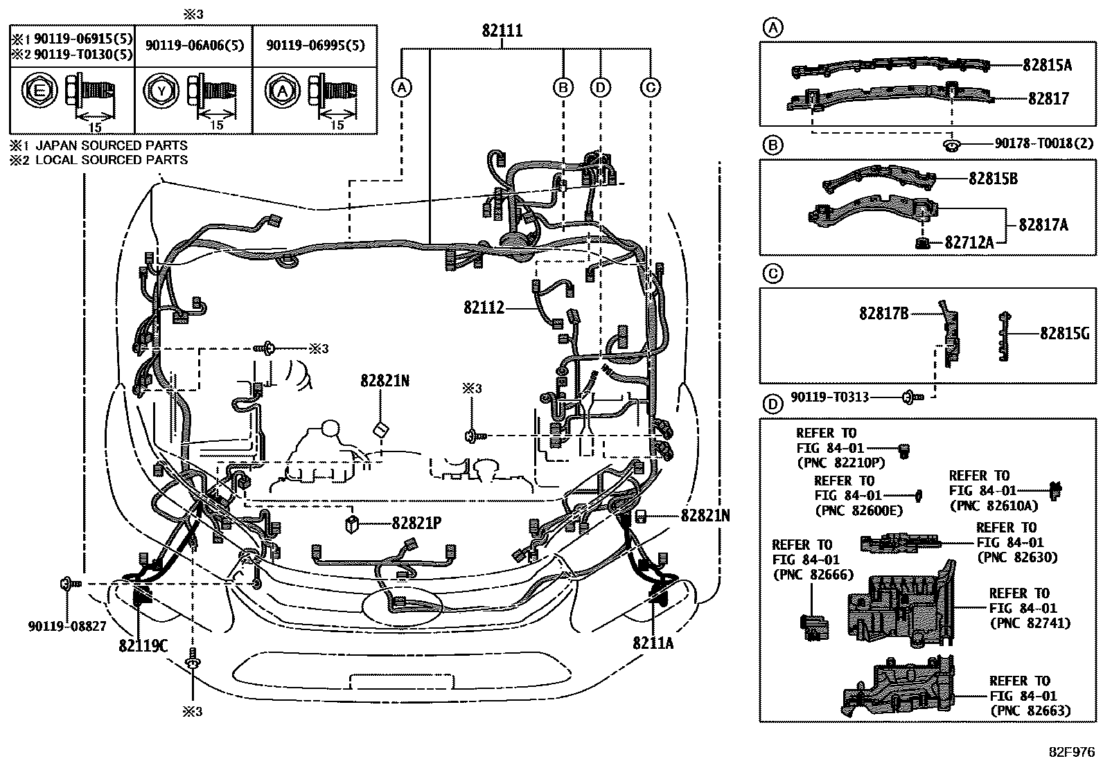 Toyota HILUX 线束和卡夹 EPC diagram — 82F976