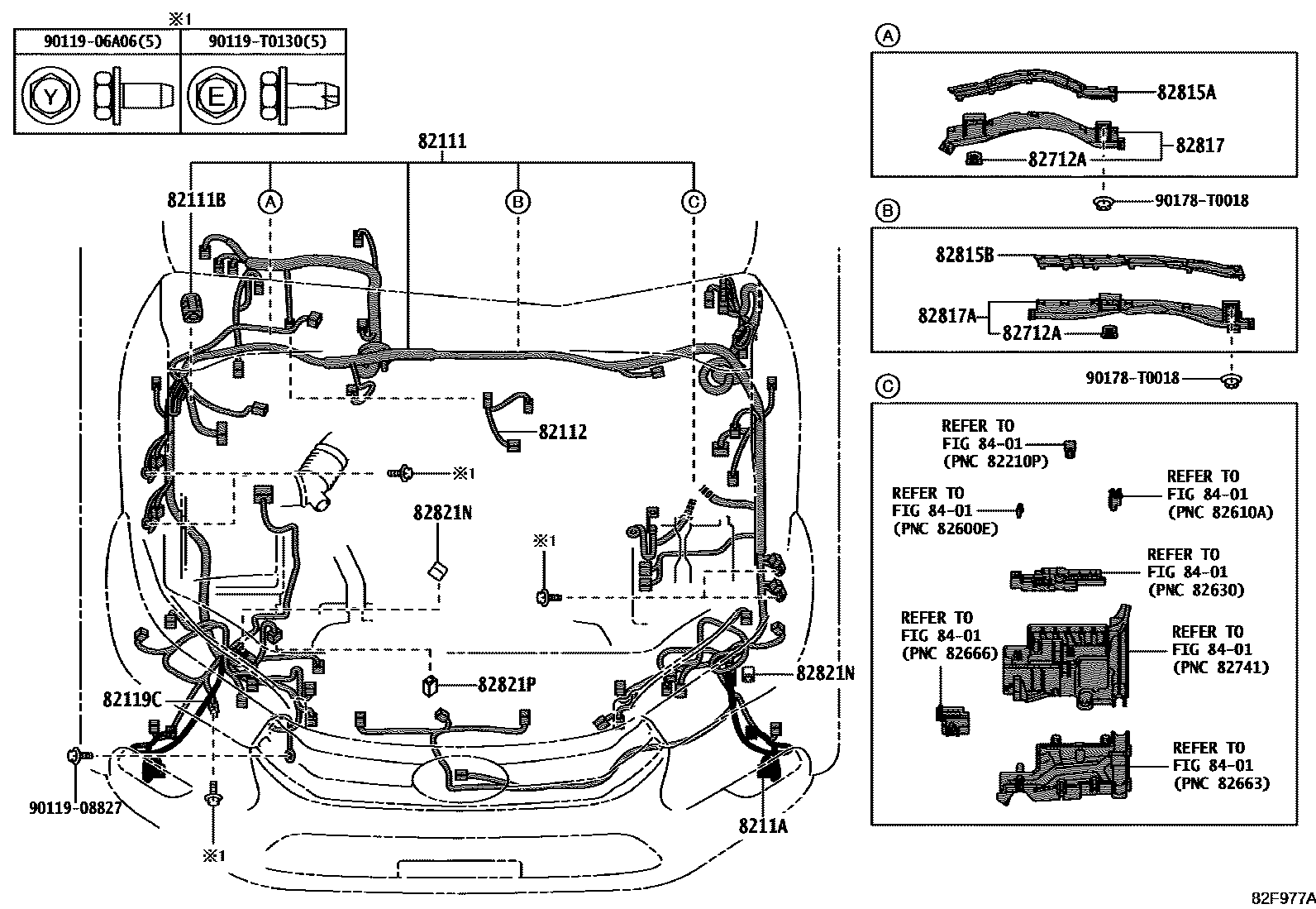 Toyota HILUX 线束和卡夹 EPC diagram — 82F977A