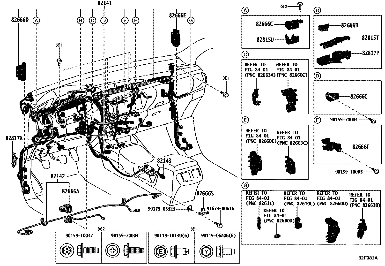 Toyota HILUX 线束和卡夹 EPC diagram — 82F981A