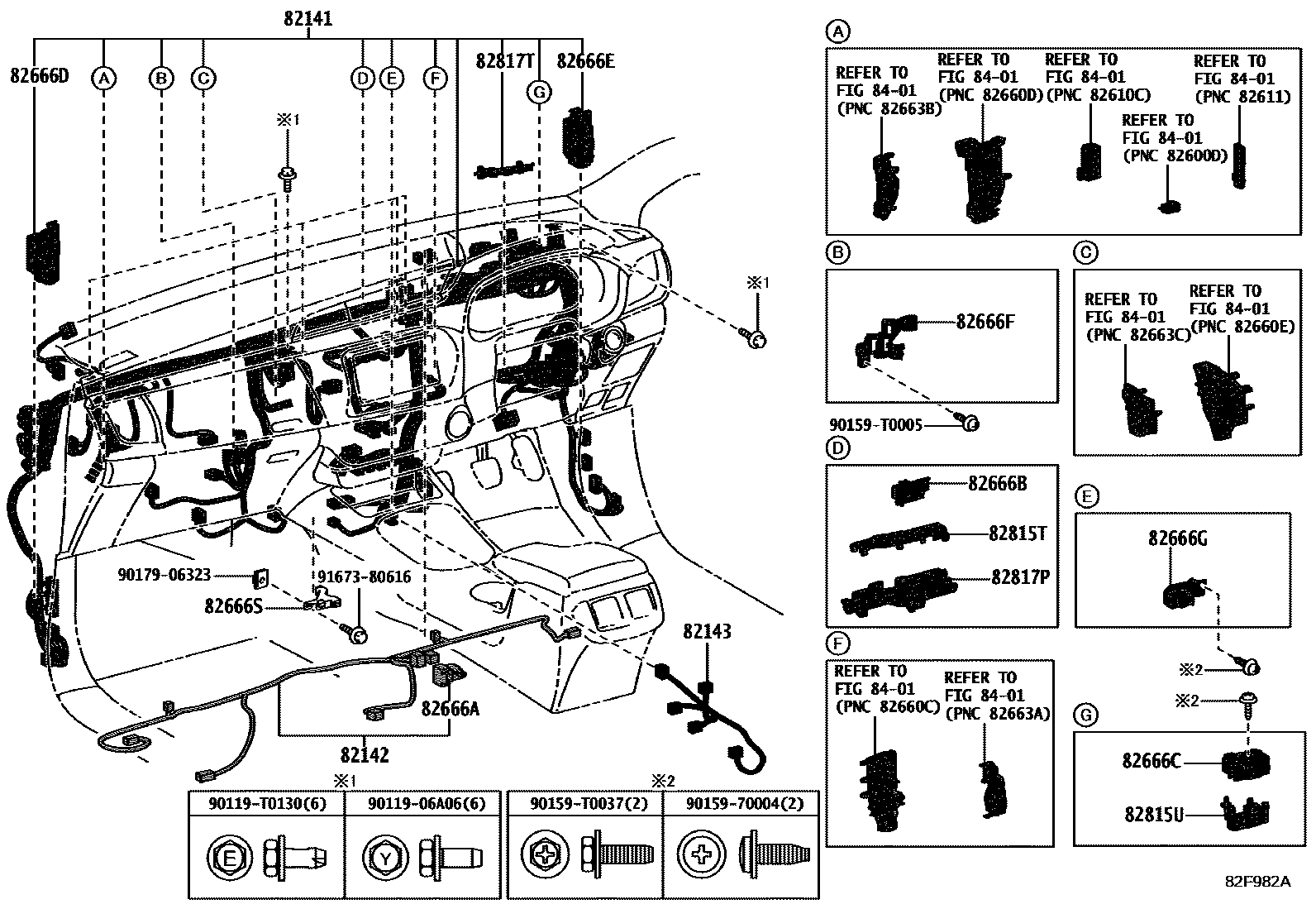 Toyota HILUX 线束和卡夹 EPC diagram — 82F982A
