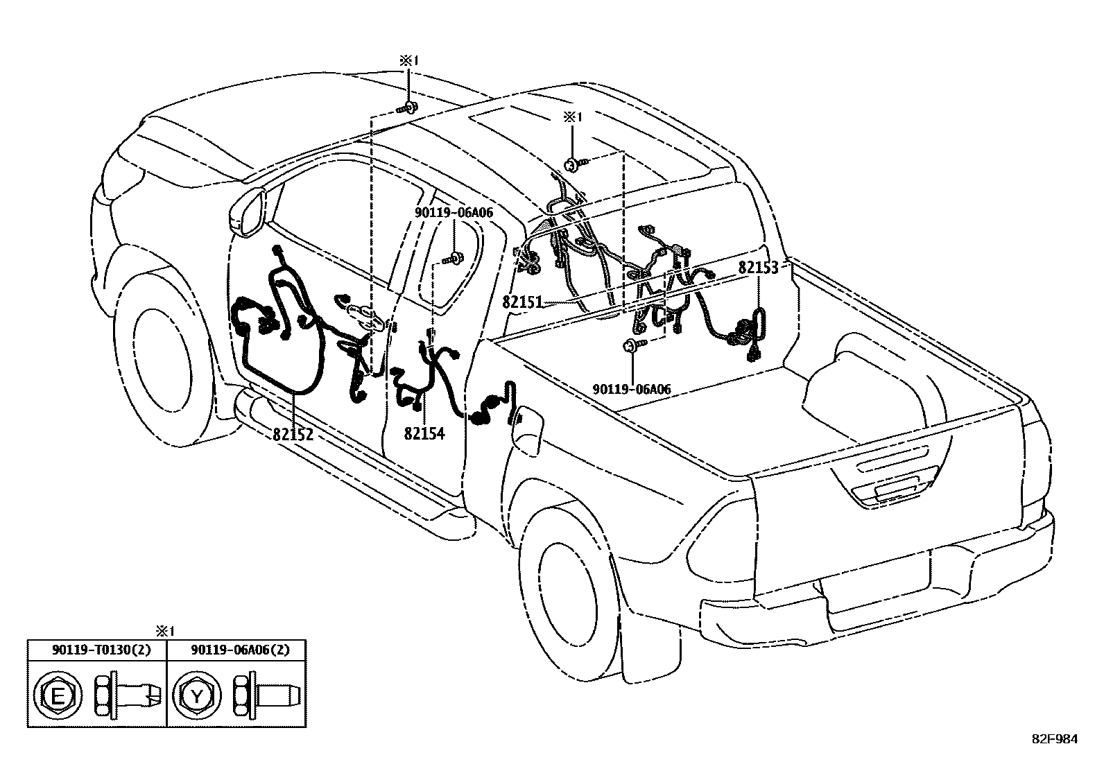 Toyota HILUX 线束和卡夹 EPC diagram — 82F984