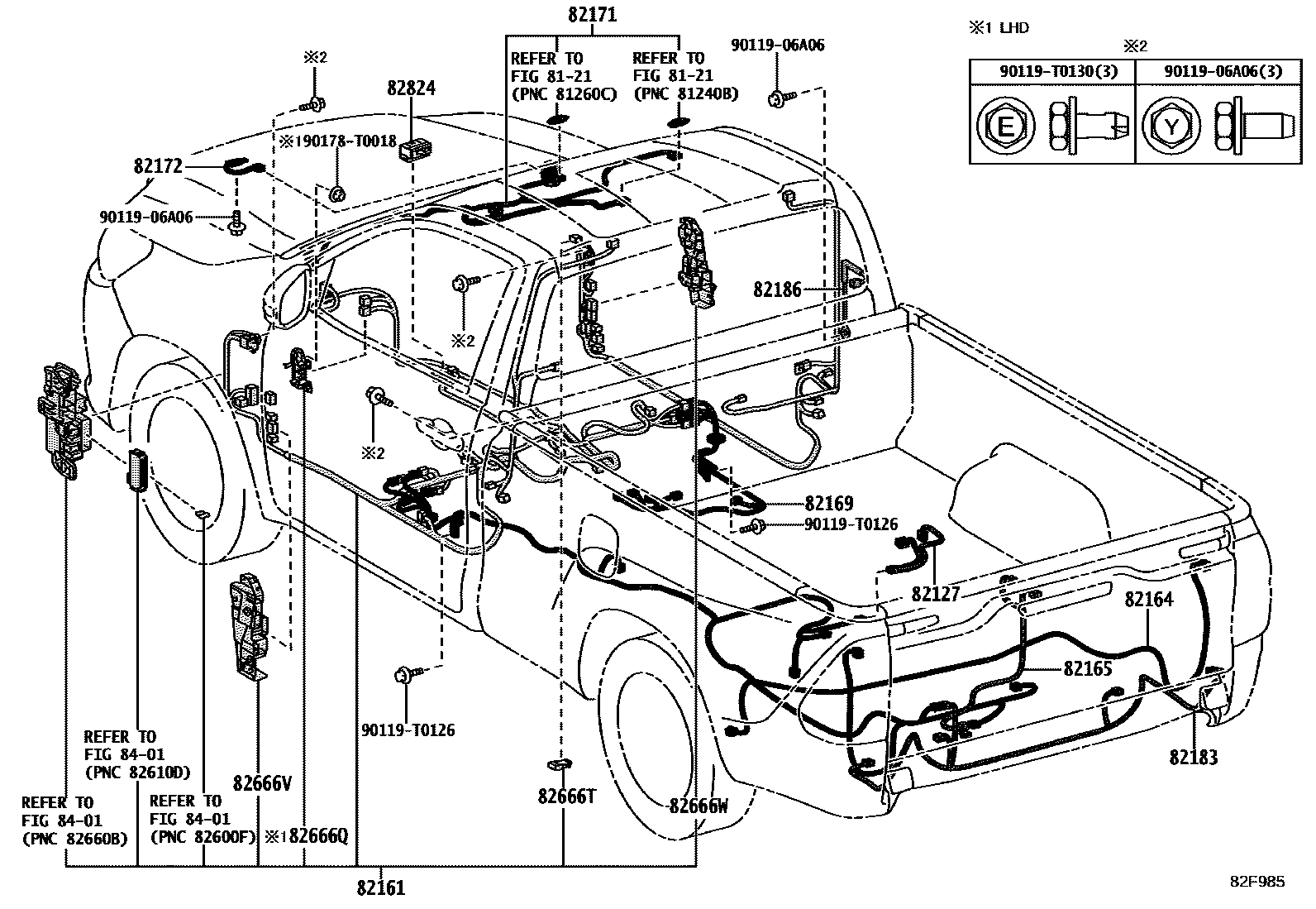 Toyota HILUX 线束和卡夹 EPC diagram — 82F985