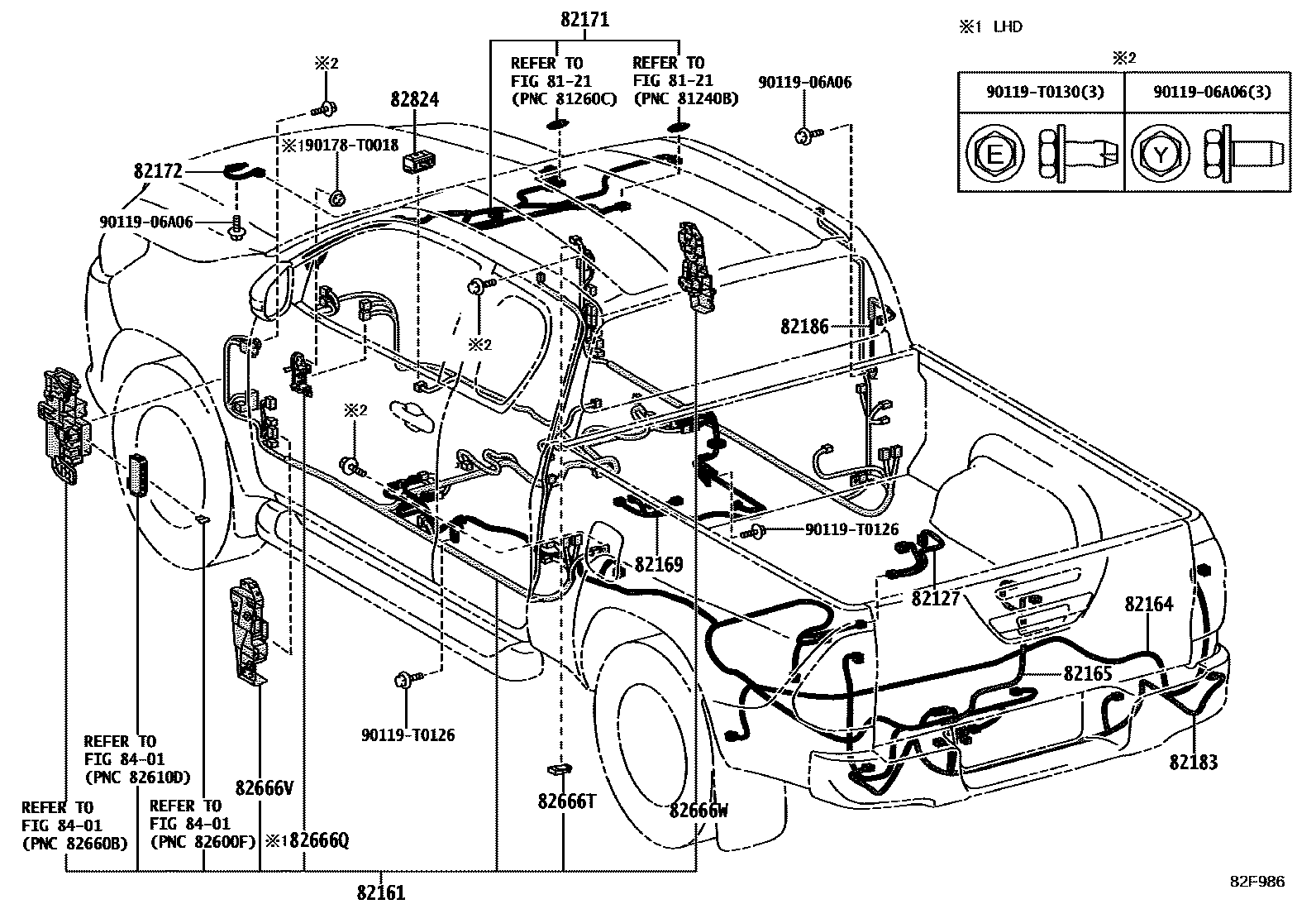 Toyota HILUX 线束和卡夹 EPC diagram — 82F986