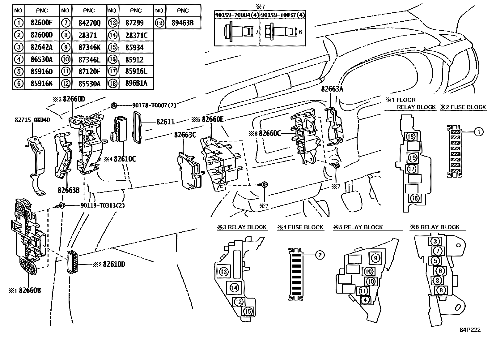 Toyota HILUX 开关和继电器和ECU EPC diagram — 84P222