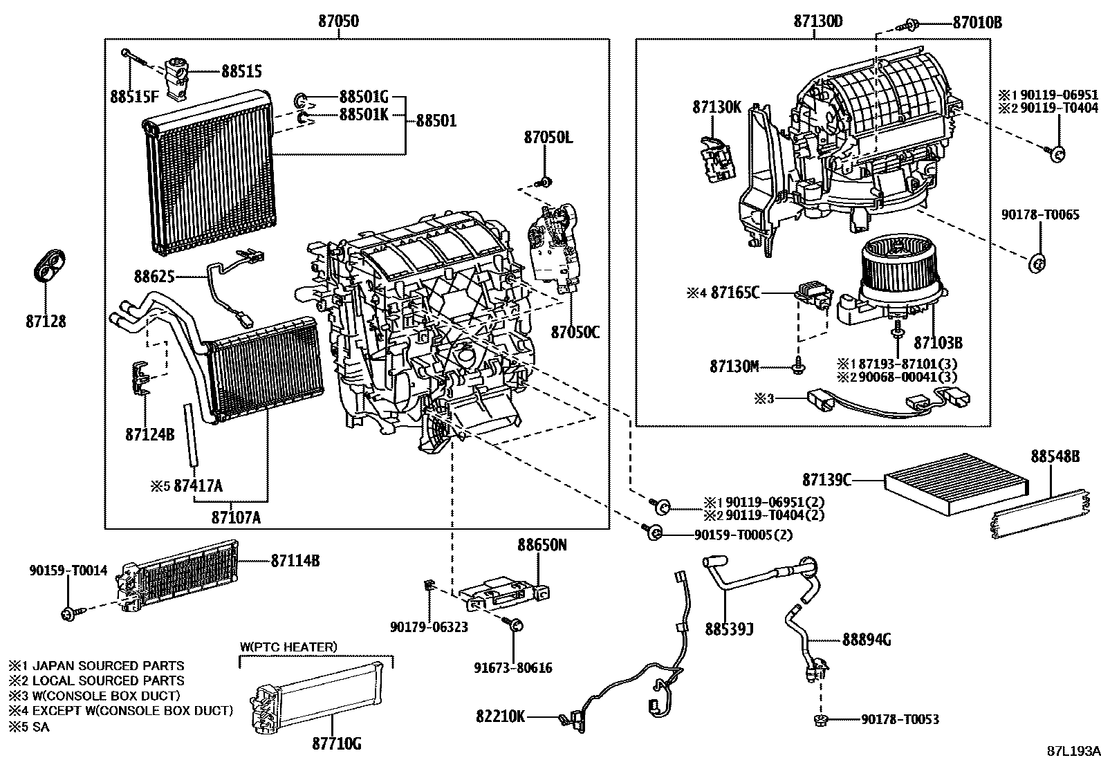 Toyota HILUX 暖风和空调系统 - 冷却器组件 EPC diagram — 87L193A