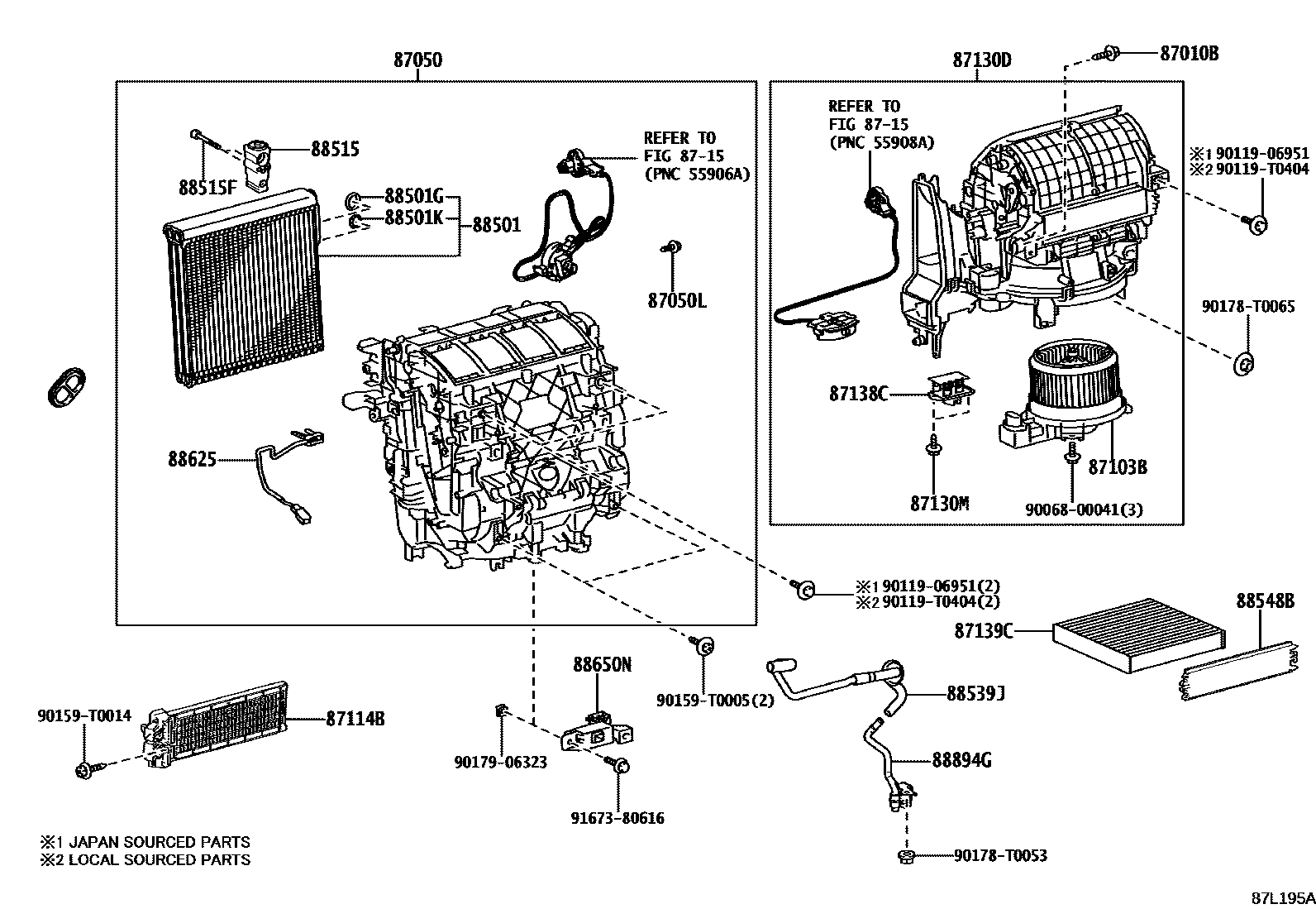 Toyota HILUX 暖风和空调系统 - 冷却器组件 EPC diagram — 87L195A