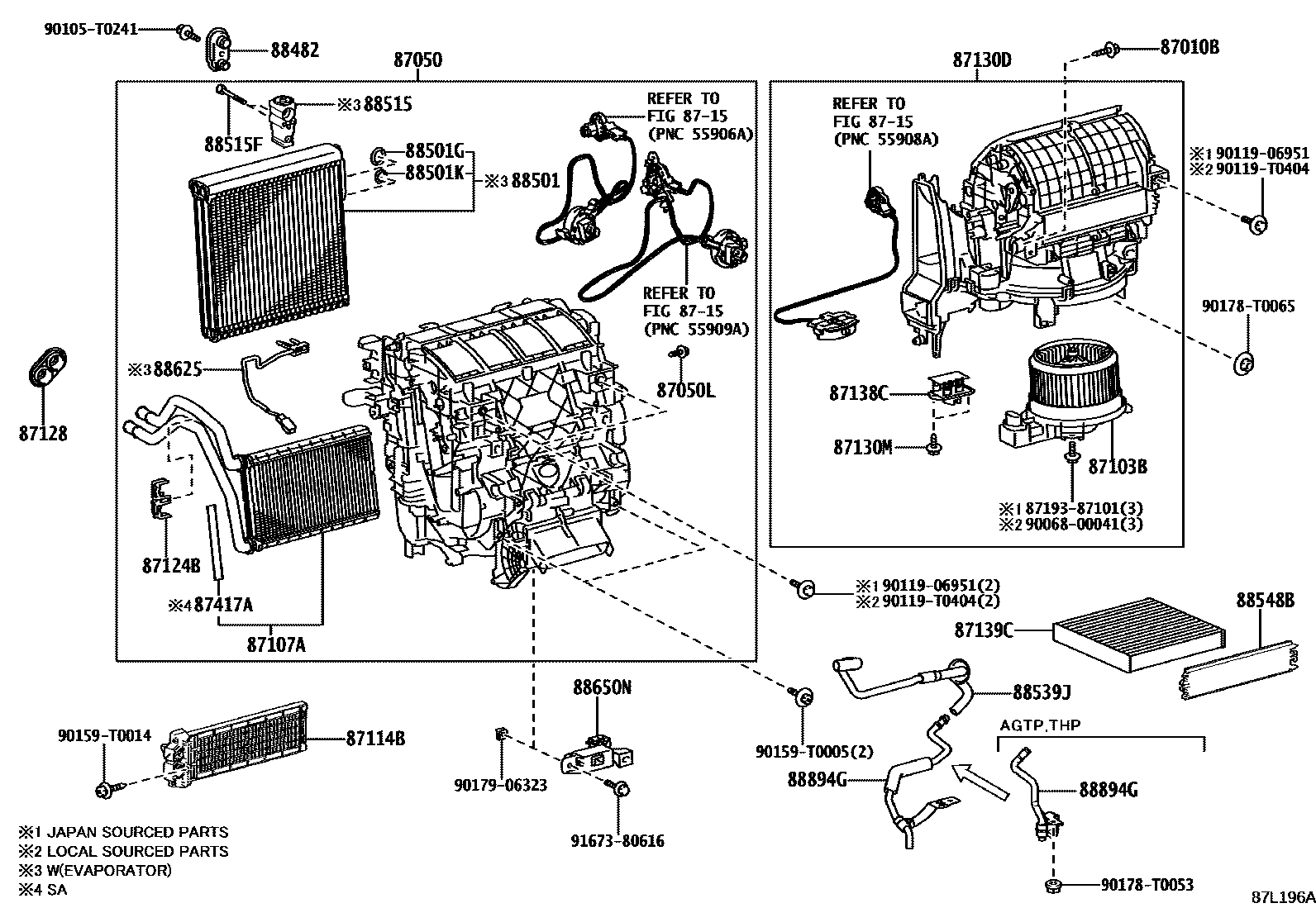 Toyota HILUX 暖风和空调系统 - 冷却器组件 EPC diagram — 87L196A