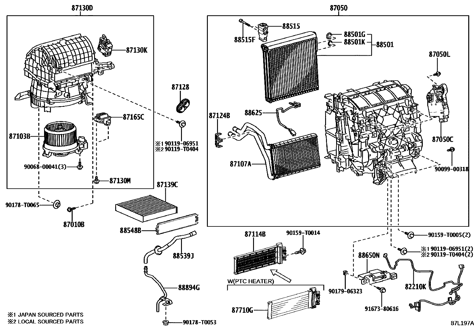 Toyota HILUX 暖风和空调系统 - 冷却器组件 EPC diagram — 87L197A
