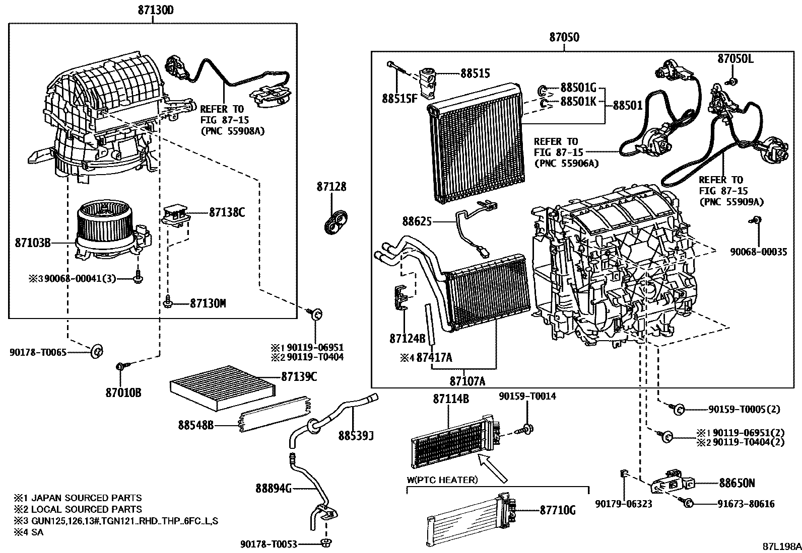 Toyota HILUX 暖风和空调系统 - 冷却器组件 EPC diagram — 87L198A